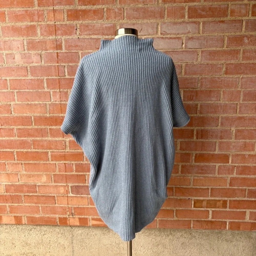 Free People Beach Blue Ribbed‎ Mock Neck Cap Sleeve Knit Top Women's Large
